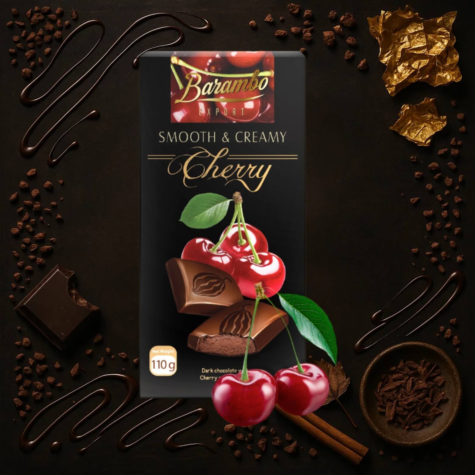 Barambo dark chocolate with cherry filling – indulgent Georgian chocolate with fruity notes.