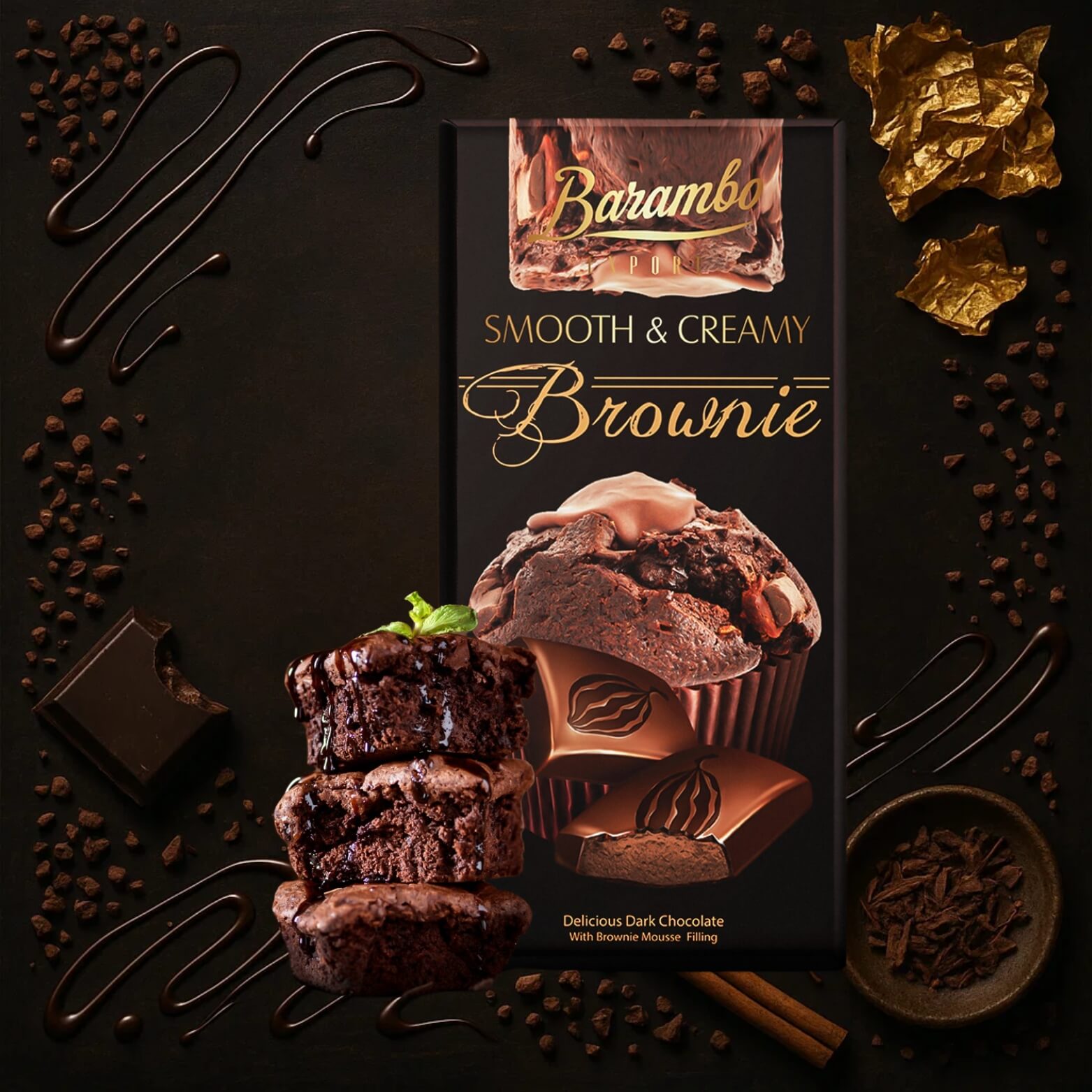 Barambo brownie chocolate – rich Georgian chocolate bar inspired by classic brownie flavor.