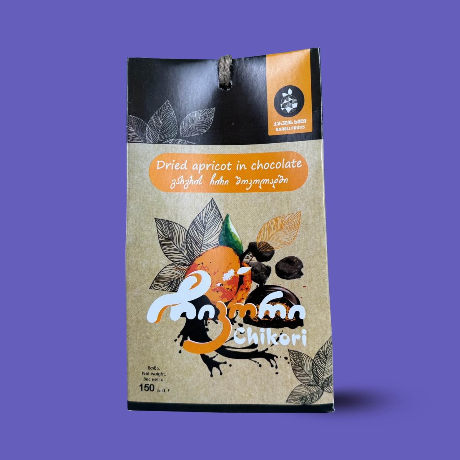 Dried apricot covered in rich chocolate – authentic Georgian healthy fruit snack.